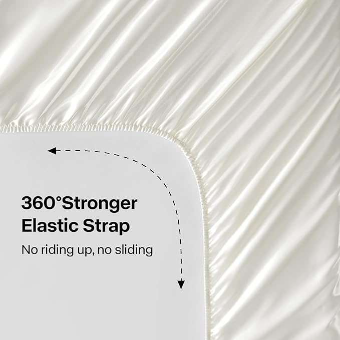 BEDELITE California King Sheets Set, Luxury Soft Ivory White Satin Sheets for Hair and Skin, Similar to Silk Bed Sheets Set 4 Pieces with 1 Deep Pocket Fitted Sheet, 1 Flat Sheet, and 2 Pillowcases