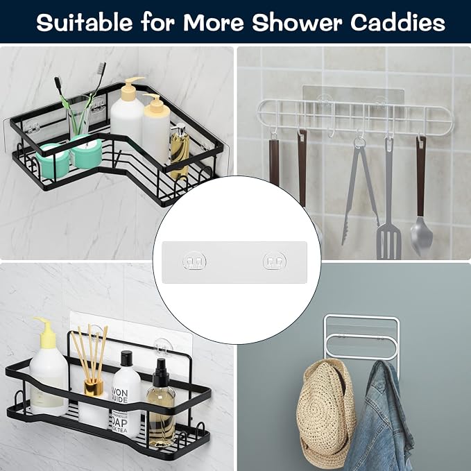 AKTECKE Shower Caddy Adhesive Replacement, No Drilling Transparent Adhesive Wall Hooks for Corner Shower Organizer Basket, Waterproof Adhesive Strip for Bathroom Shelf & Kitchen Rack - Image 7