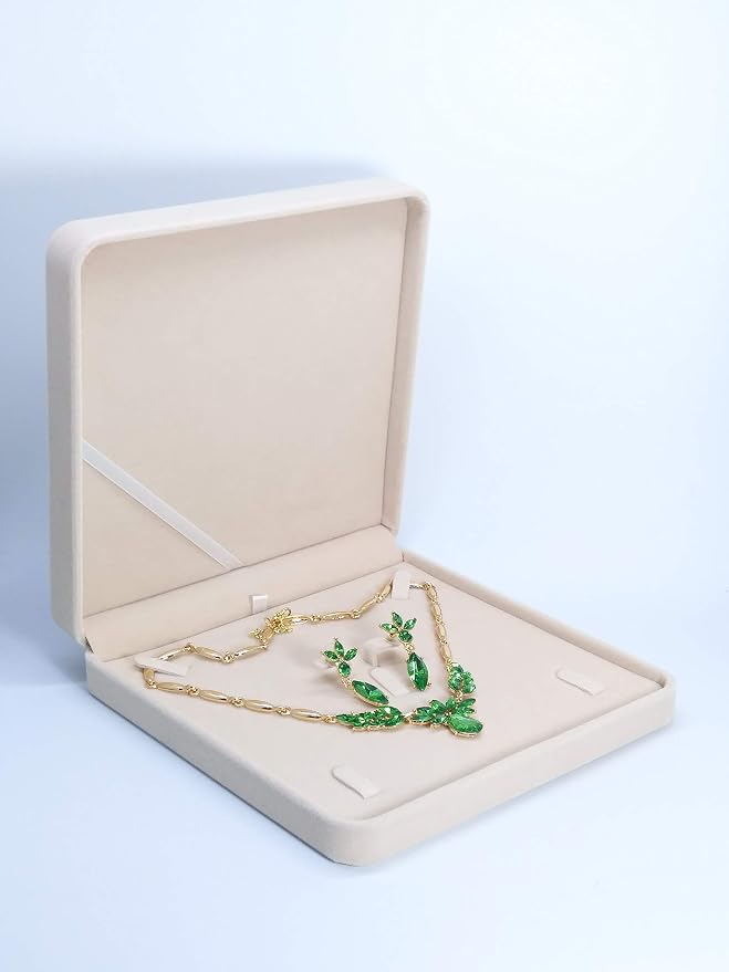 Jewelry Set Velvet Box Necklace Earring Ring Necklace Bracelet Gift Display Case Wedding Jewelry Storage Holder (Beige) - Image 6