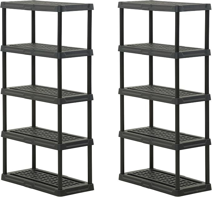 CENTREX CX 5-Tier Heavy Duty Plastic Storage Shelves that Support up to 150lbs/shelf, Organization and Storage, Weather-Resistant Design, Easy Assembly, 2 Pack, Black (72”H x 36”W x 18”D) by Unknown