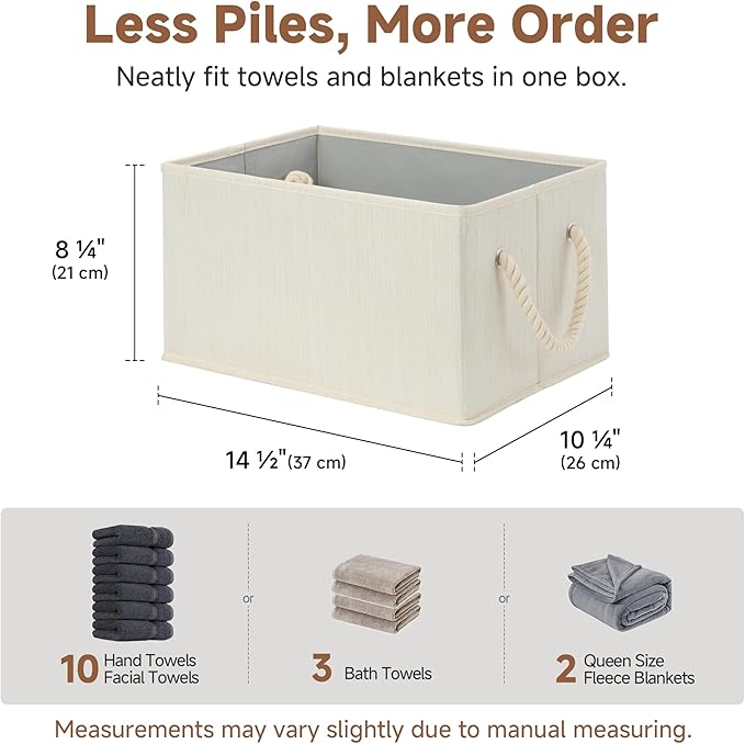 StorageWorks Storage Baskets for Shelves, Fabric Storage Bins, Closet Organization and Storage Basket, Foldable Organizer Bins for Clothes, Beige, White & Ivory, Large, 3-Pack - Image 3