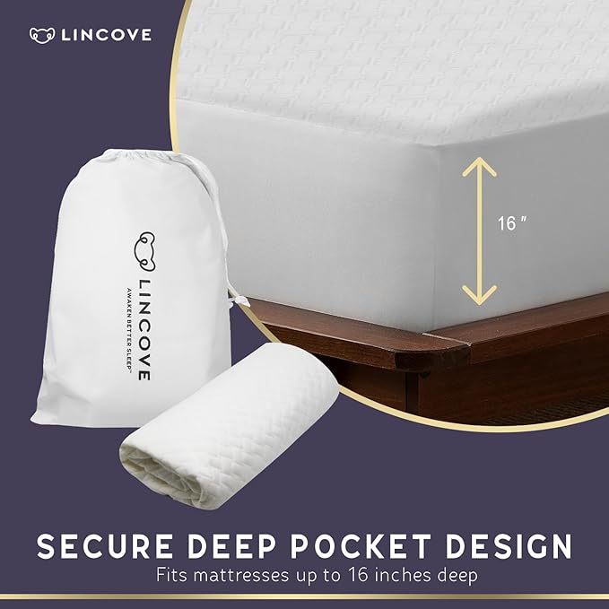 Lincove Quilted Fitted Mattress Protector, Twin – Elastic Mattress Protector – Bed Topper Covers Up to 16 Inches Deep, 100% Cotton, Breathable Braided Texture, Machine Washable & Dryer Safe