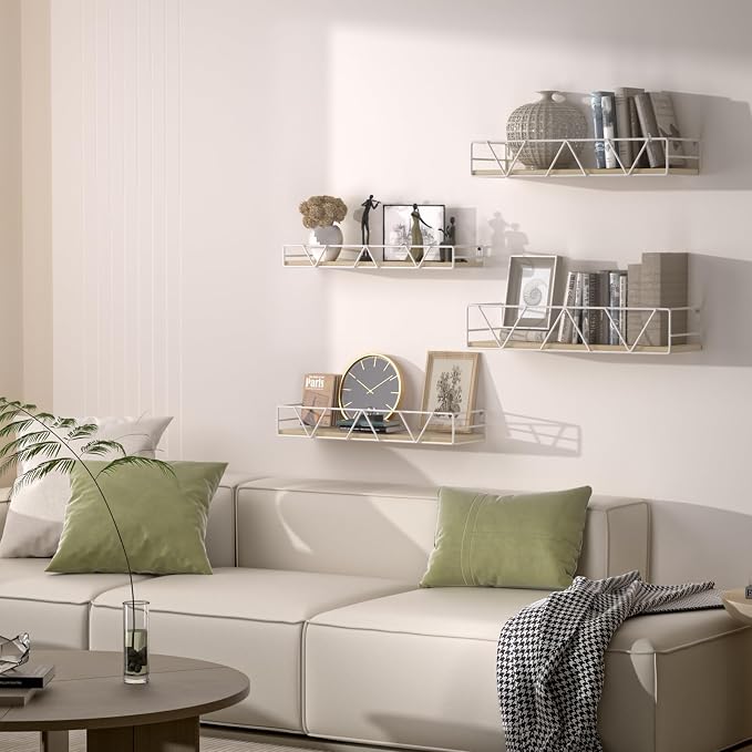 Amaoot Floating Shelves Set of 3, Home Wood Wall Shelf, Farmhouse Shelf for Bedroom, Wall Mounted Floating Shelf for Living Room, Bedroom, Bathroom, Kitchen, Office (White-4pcs) - Image 2