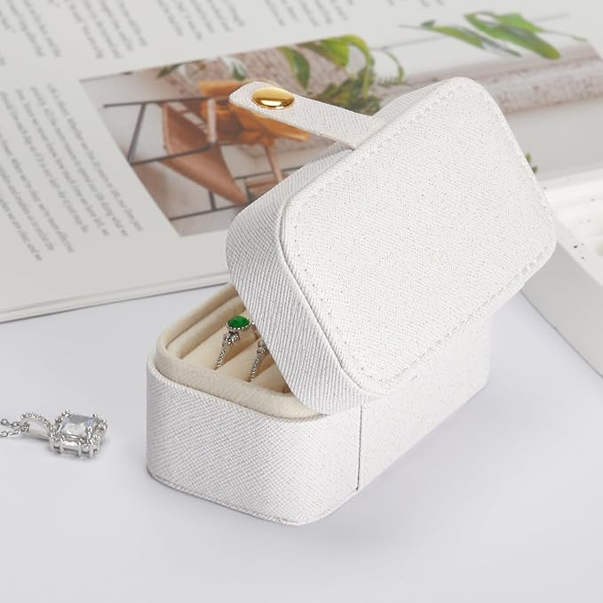 KUKUVR Small Travel Jewelry Box, Mini Jewelry Holder for Multiple Rings Necklace Earrings Lipstick, Portable Jewelry Storage Organizer Case with Removable Ring Slot (WHITE) - Image 4