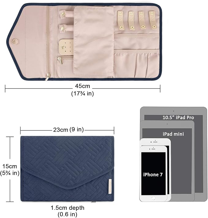 BAGSMART Travel Jewelry Organizer Roll Foldable Jewelry Case for Journey-Rings, Necklaces, Bracelets, Earrings, Smokey Blue - Image 5