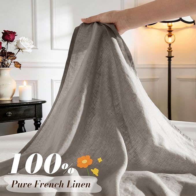 SONORO KATE 100% French Pure Linen Sheets, Breathable and Durable Queen Size Sheets, 16 Inch Deep Pocket - 4 Piece (Mauve Brown)