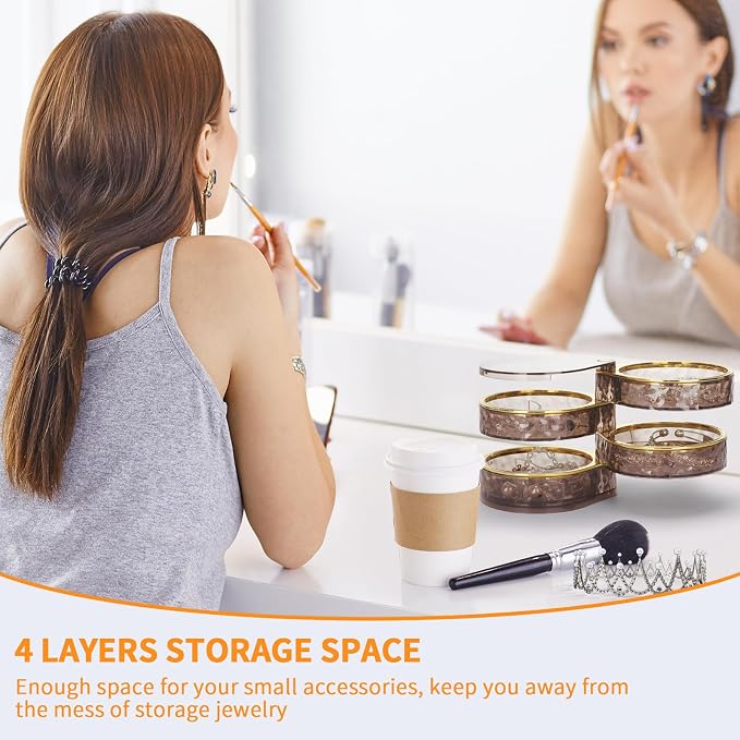 LETURE 4-Layers Rotatable Jewelry Organizer Storage Box, Clear Jewelry Holder Case for Ring Earring Necklaces Bracelets Makeup Hair Accessories - Image 3