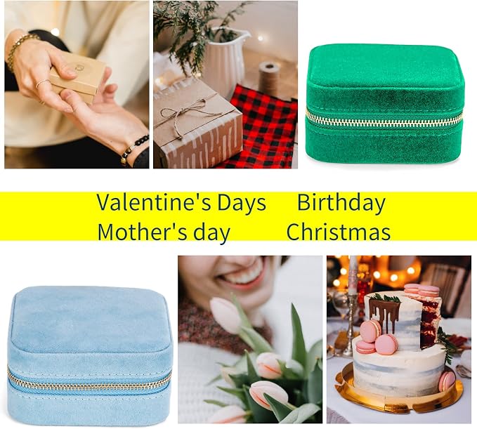 Smileshe Travel Jewelry Box with Mirror, Velvet Mini Case for Women Girls, Small Portable Gifts Organizer Boxes for Rings, Earrings, Necklaces, Bracelets - Image 3