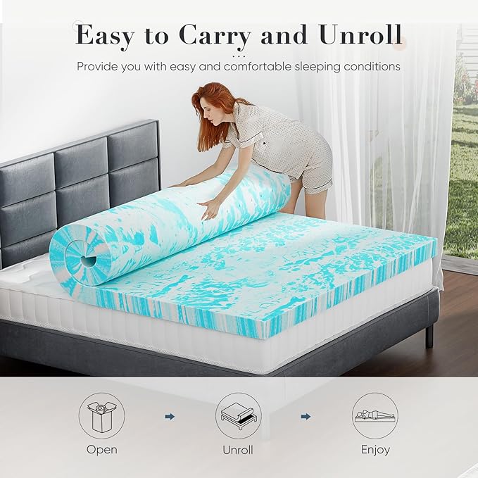 DUMOS Mattress Toppers Memory Foam California King, 3 Inch Thick Bed Topper Pad Cooling Gel Infused Soft Comfy Breathable for Sleeper Sofa Couch RV Camper, CertiPUR-US Certified, Blue