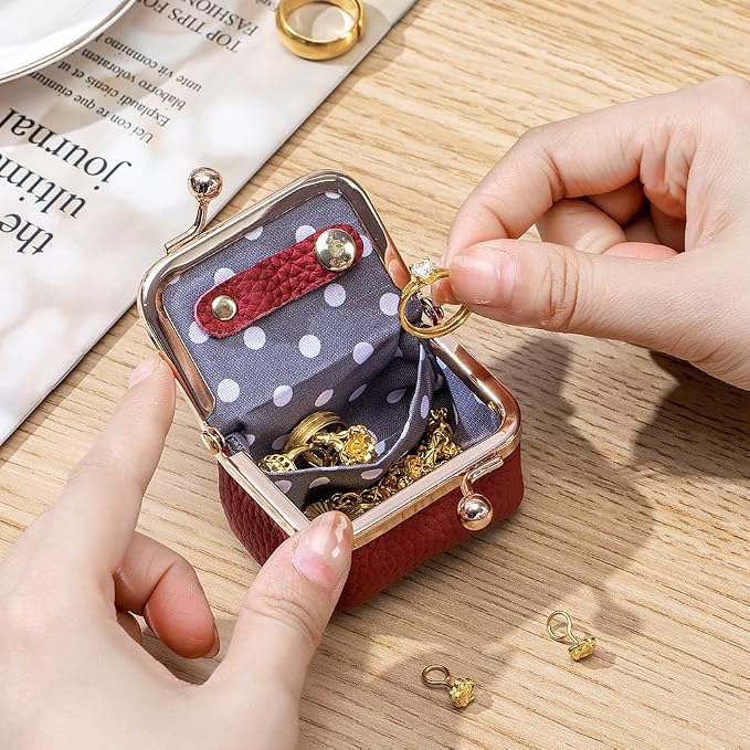 Genuine Leather Mini Jewelry Box & Vintage Wallet for Women - Compact Travel Coin Purse, Lipstick Storage Organizer, Retro Leather Clutch Case (Red/Mini) - Image 3