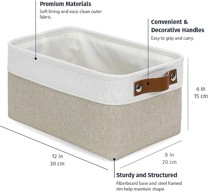 OrganiHaus Small Fabric Storage Baskets 6 Pack, 12x8in Cloth Storage Bins for Shelves, Small Baskets for Organizing Pantry Closet, Canvas Shelf Baskets, Beige/Off-White - Image 2