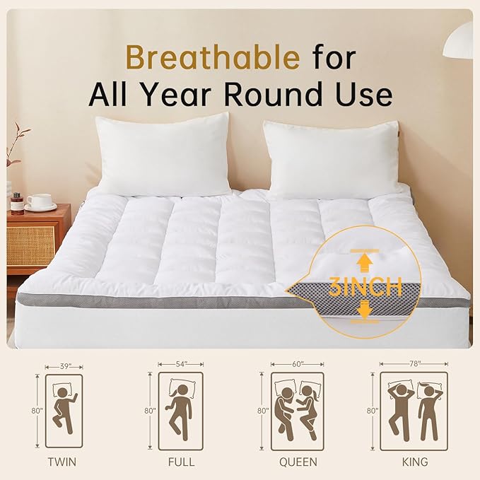 SAPHREAS Twin Size 3 Inch Memory Foam Mattress Topper with 8-20 inches Stretchable Pockets, Soft Pillow Top Mattress Pad for Back Pain Relief with Breathable Air Mesh Sides