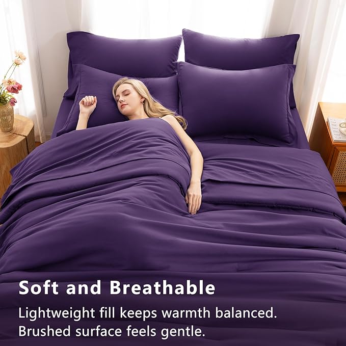 CozyLux Queen Comforter Set Purple, 7 Pieces Bed in a Bag Queen Comforter Set with Sheets, Luxury Soft Bedding Sets with Down Alternative Comforter, Fitted Sheet, Flat Sheet, Pillowcases & Shams