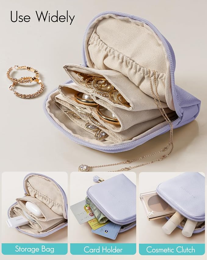 VLANDO Small Jewelry Travel Case,Jewelry Pouch Bags with Zipper,Velvet Jewelry Organizer Storage Bag for Bracelet Rings Earring Travel Essentials Gifts for Women Girl-Purple - Image 5