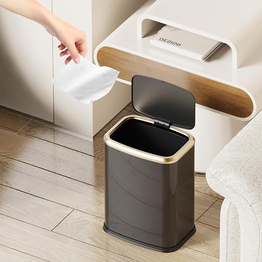 2.1 Gallon Bathroom Trash Can with Lid Press Top, 8 Liter Stainless Steel Garbage Can with Press Type Lid, Slim Trash Bin Waste Basket for Toilet, Office, Bedroom (Titanium Black) - Image 2