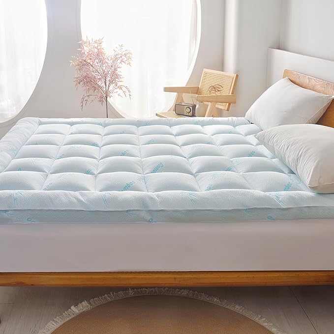 Favorland Mattress Topper King Size - Cooling Extra Thick Breathable Viscose Made from Bamboo Mattress pad - Soft Quilted Fitted Mattress Cover with 900 GSM Down Alternative Fill (8-21”Deep Pocket)