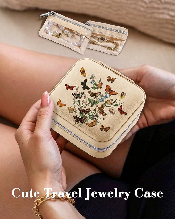 Bistup Travel Jewelry Case - Small Jewelry Organizers and Storage Box for Women Girls Teens Cute Traveling Jewelry Holder with Mirror Little Tiny Compact Flower Modern Unique Aesthetic Pretty - Image 3
