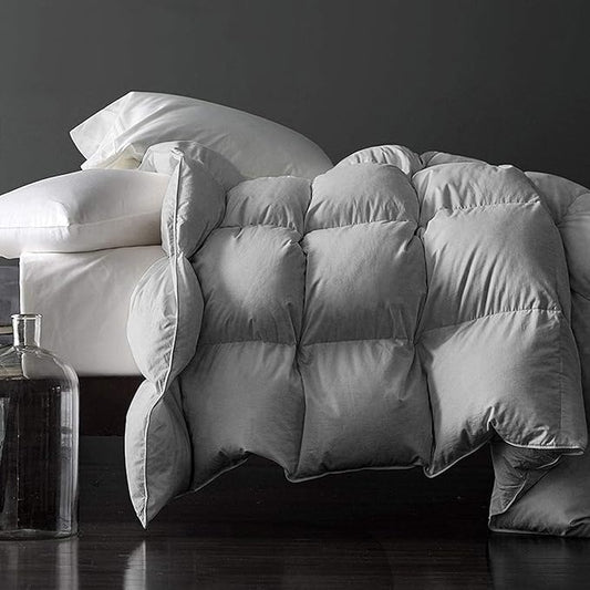 Royoliving Premium Feathers Down Duvet Insert Comforter California King Size Gray All Season Medium Warmth Grey 100% Cotton Cover with Corner Tabs (108x98, 67 oz)