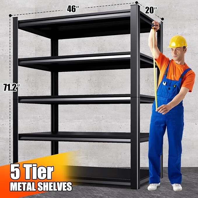 46''W Garage shelving,3000lbs AdjustableTall Heavy Duty Shelving,5T Garage Shelves ,Storage ShelvesUnit，Metal Standing Shelf Units， Utility Rack For Kitchen Warehouse Industrial Basement 71*46*20 - Image 3