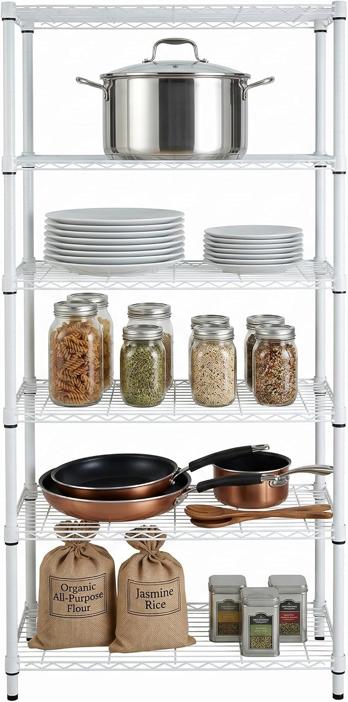 Honey-Can-Do 5-Tier Heavy Duty Adjustable Shelving Unit, 200-lb Per Shelf Metal Storage Rack, White Wire Shelf for Laundry Room Kitchen Craft Room, 36 x 14 x 72 in by Honey-Can-Do