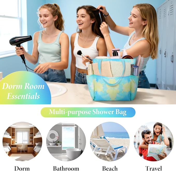 Attmu Mesh Shower Caddy Portable, Quick Dry Hanging Shower Tote Bag for College Dorm Room Essentials, Large Capacity Caddy Dorm for Bathroom Gym Swimming - Image 2