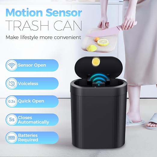 jinligogo 2 Pack 5 Gallon Bathroom Trash Can with Lid, Automatic Motion Sensor Black Trash Can, Touchless Slim Waterproof Garbage Bin for Kitchen, Bedroom, Office, and Bathroom - Image 2