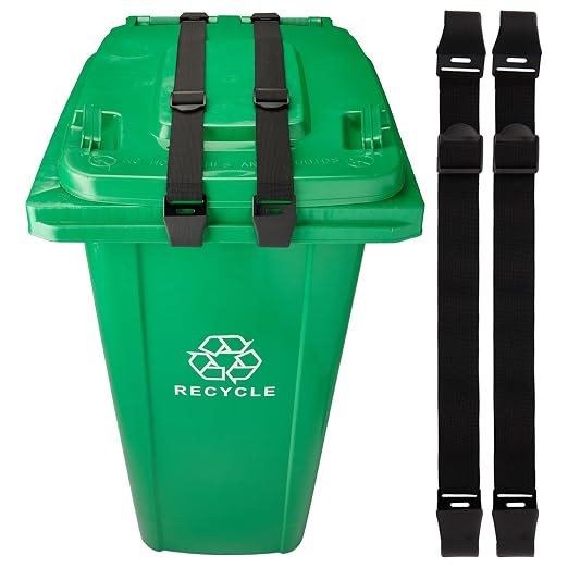 2PCS Bear Proof Trash Can Locks with Double Metal Claw - Adjustable Strap Garbage Can Locks for 28-96 Gallon Outdoor Bins, Animal Proof Against Raccoons - Black by Unknown