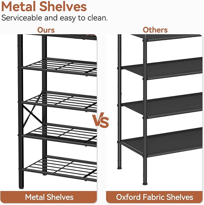 Shoe Rack for Entryway, 5 Tier Shoe Organizer with 2 Non-woven Drawers, Metal Storage Shoe Shelf for 16-20 Pairs of Shoes, with Wooden Top and Steel Frame, Shoe Stand for Closet Rustic Brown - Image 8
