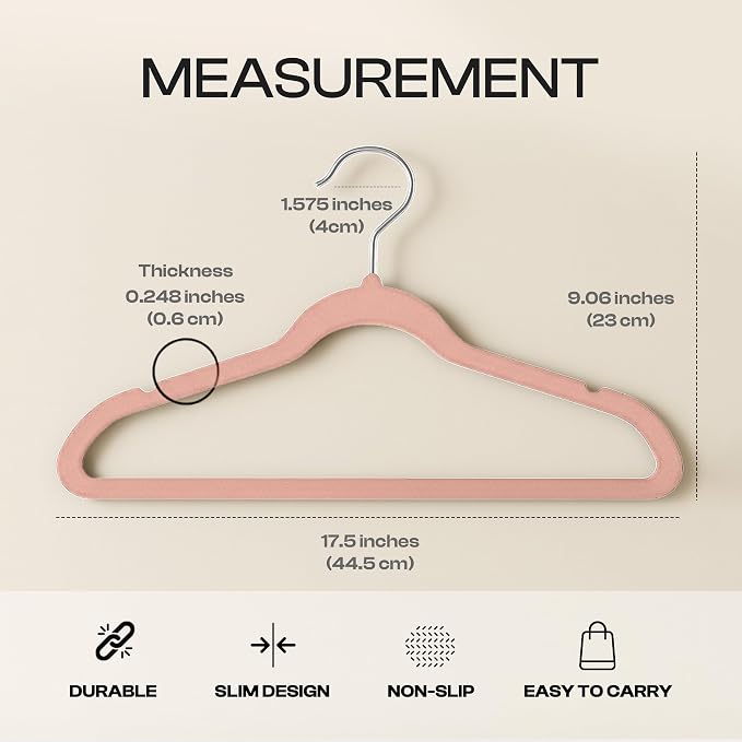 Utopia Home Velvet Hangers 50 Pack – Luxury Non-Slip Slim Pant & Coat Hangers, Strong Space-Saving Clothes Hangers with Pants Bar and 360° Swivel Hook – Pink - Image 6