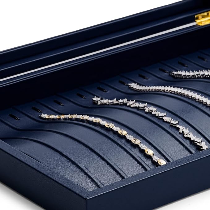 Oirlv Premium Blue Leather Necklace Bracelet Organizer Tray with Acrylic Lid Jewelry Display Case Drawer Insert Jewelry Organizer for women - Image 3