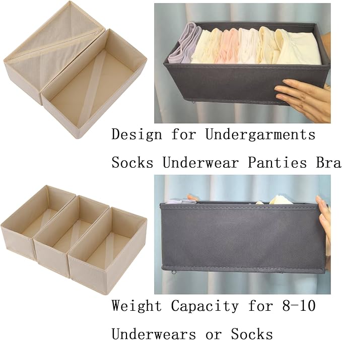 Bructhun Drawer Organizer Set of 4 Beige - Fabric Storage Bins for Clothes, Underwear, Socks & Bras - 11" Dresser Dividers for Bedroom Closet - Image 6