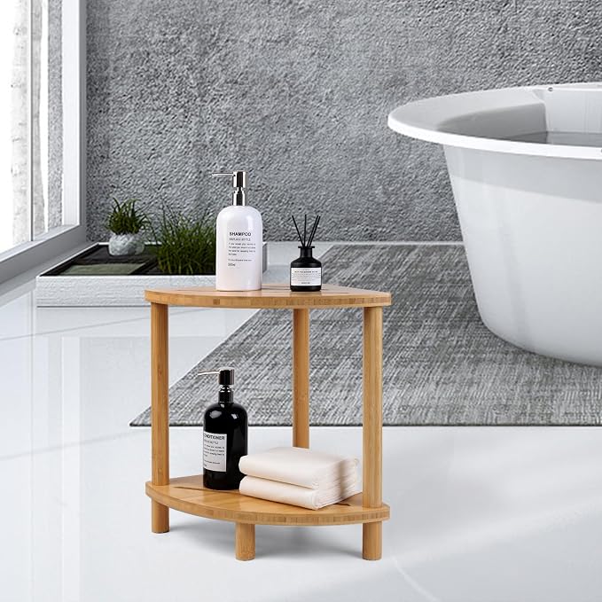 Upgraded Bamboo Corner Shower Stool for Inside Shower Waterproof,2-Tier Shower Foot Rest with Storage Shelf,Corner Shower Shelf Bench Caddy Shaving Leg,Bath Seat,Gifts for Women Mom - Image 7