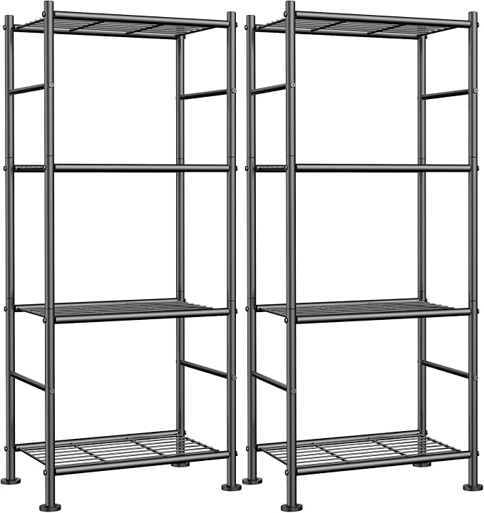 Sakugi Storage Shelves - Set of 2, 4-Tier Metal Shelf Organizer, Space-Saving Garage Shelving with Leveling Feet, Standing Shelves Organizer for Kitchen, Laundry, Pantry (18.1"x12.3"x44.1", Black) by Sakugi