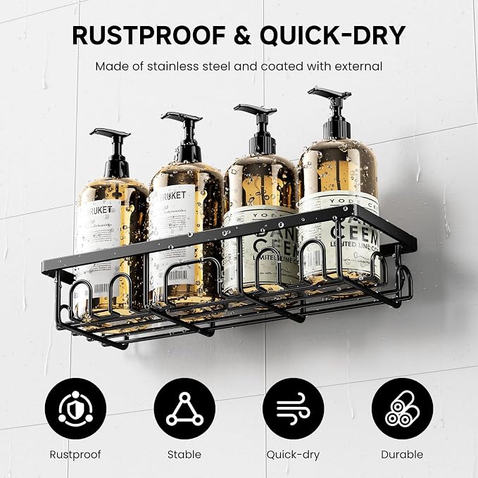 Shower Caddy, 5 Pack Shower Shelves for Inside Bathroom, Rustproof Adhesive Bathroom Organizer with Soap Holder, No Drilling Washroom Organizers and Storage for Bathtub Room/Kitchen/Home, Black - Image 3