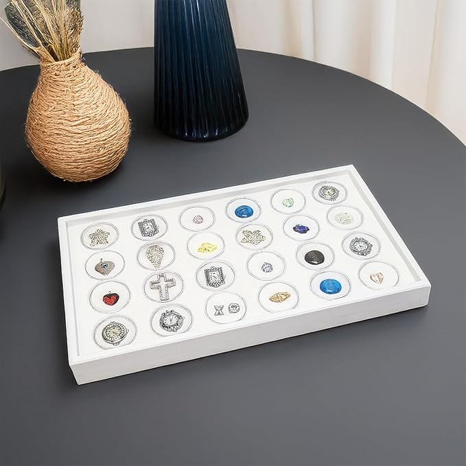 Ikee Design 24 Gem Showcase Stackable Jewelry Display Tray for Collectibles, Rock Storage Box Gemstones Bead Storage Jars, White Foam, White Tray, 14 7/8W x 8 3/8D x 1H in - Image 6