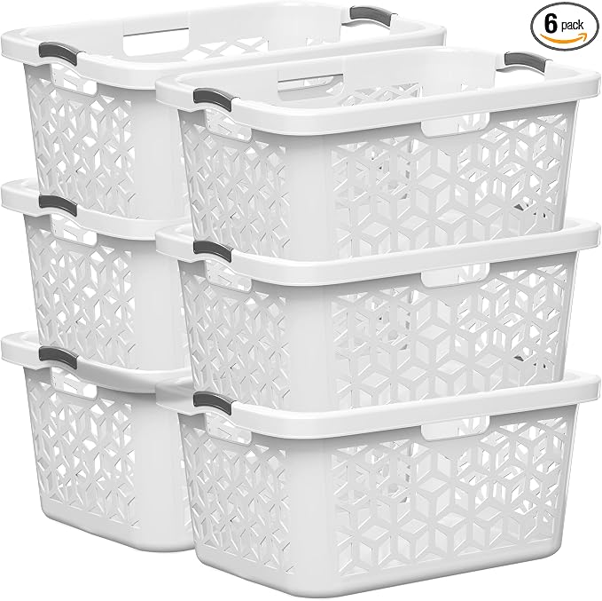 EconoHome Laundry Basket - Large 2 Bushel Laundry Basket with Handles - Stackable Plastic Hamper for Dirty Clothes - Storage Bin & Organizer for Bathroom, Bedroom - White, 70.5L Capacity – Heavy Duty by EconoHome