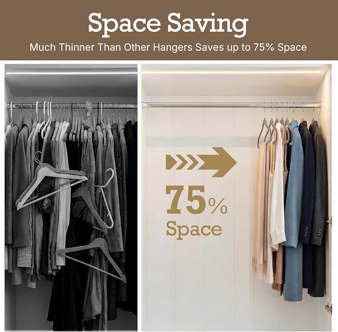 HOUSE DAY Taupe Velvet Hangers 60 Pack, Non Slip Clothes Felt Hanger Heavy Duty for Coat, Premium Slim Space Saving Suit Hangers for Closet Organizer, 360° Rotating Silver Hook - Image 3