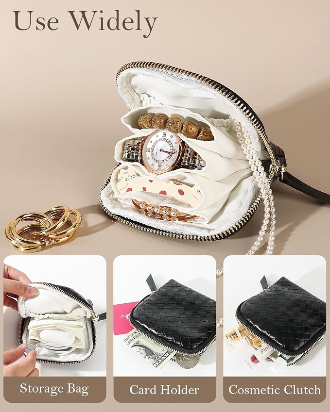 COOLYOUTH Travel Jewelry Case Organizer for Women Portable Jewelry Box with Small Pouches Mini Jewelry Bag for Rings, Bracelets, & Bangles with Smooth Metal Zipper (Black) - Image 4