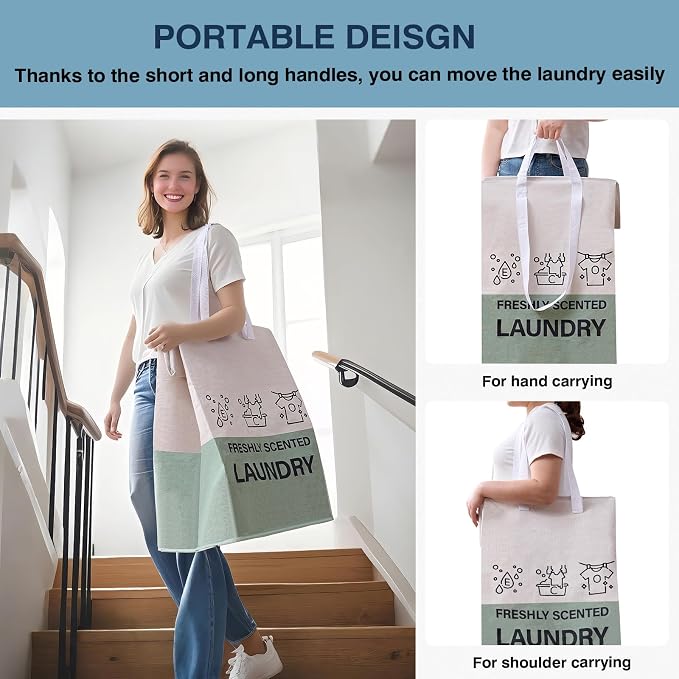 ELONG HOME Laundry Baskets, 92L Freestanding Laundry Basket with Handles, Waterproof Tall Collapsible Clothes Hamper for Dorm, Bedroom, Bathroom - Image 5