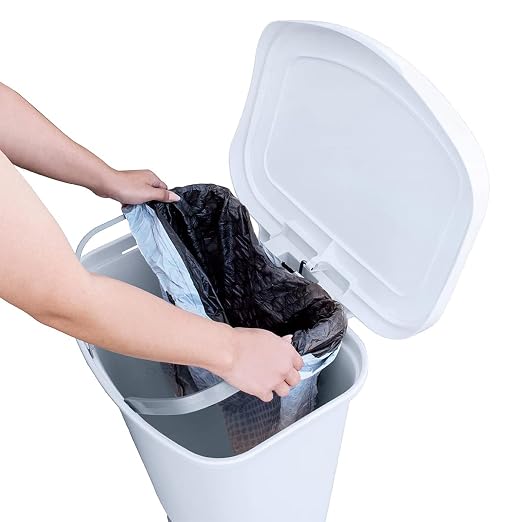 Glad 13 Gallon Trash Can | Plastic Kitchen Waste Bin with Odor Protection of Lid | Hands Free with Step On Foot Pedal and Garbage Bag Rings, 13 Gallon, White - Image 9