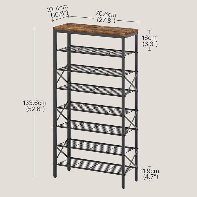 YATINEY 8 Tier Shoe Rack, Shoe Storage Organizer, Large Capacity Shoe Shelf Holds 32 Pairs of Shoes, Sturdy and Stable, for Entryway, Hallway, Closet, Dorm Room, Rustic Brown SS08BR - Image 3