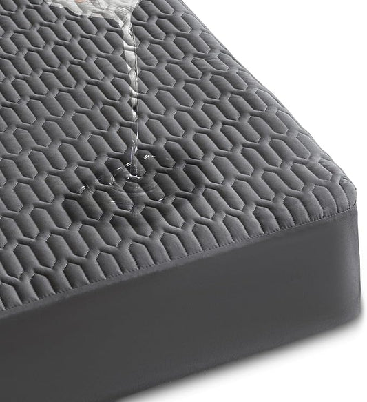 Waterproof Mattress Protector Queen Size, Mattress Pad Cover with Deep Pocket Fitted Up to 6"-18" Depth, Noiseless Soft Breathable Bed Mattress Cover Washable, Gray