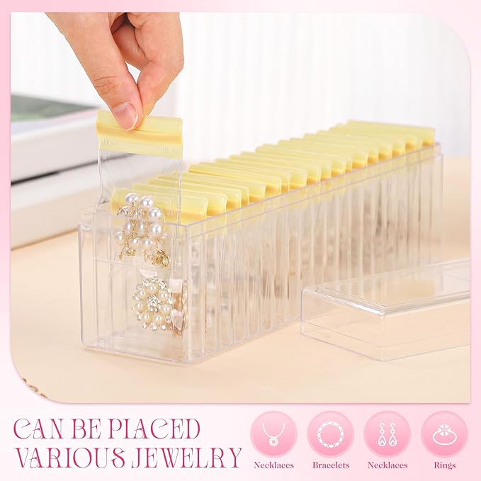 Kenning 21 Pcs Acrylic Jewelry Case Organizer, Clear Jewelry Organizers Holder with Portable Anti Tarnish Storage Bags for Rings, Earrings, Necklaces, Ideal Gifts for Women (Yellow) - Image 5