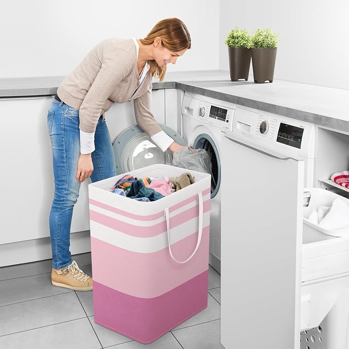 StorageRight Large Collapsible Laundry Basket Hamper with Easy Carry Handles，Freestanding Clothes Hampers for Laundry, Bedroom, Dorm, Towels, Toys, 75L, Pink - Image 6