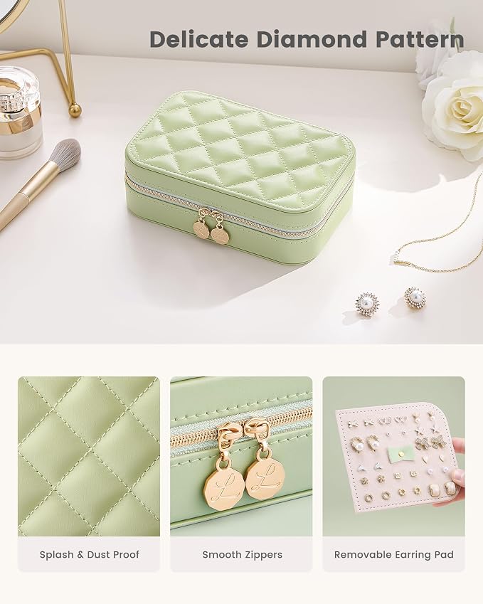 Lolalet Travel Jewelry Case for Women Girls, PU Leather Jewelry Organizer with Clear Storage Bag Small Portable Jewelry Box for Necklace Bracelet Earring Ring Mothers Day Birthday Gifts -Medium/Green - Image 3