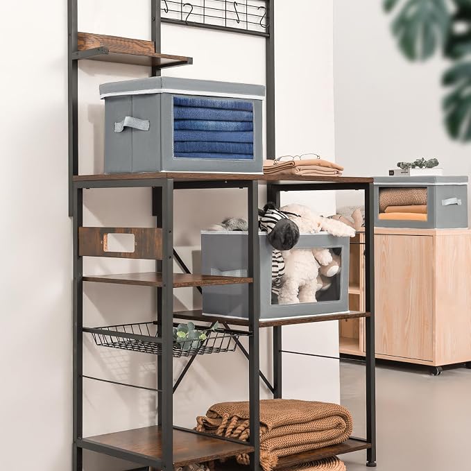 Homsorout Stackable Storage Bins with Lids - Medium Storage Box with Lids, Foldable Closet Boxes for Organizing, Wardrobe Clothes Organizer with Window, Cubes Bins for Living Room, 5 Pack, Grey - Image 4