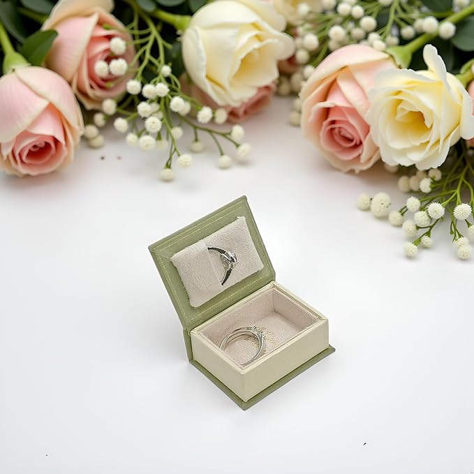 Book Shaped Ring Box - Vintage Engagement Ring Box with Hinged Lid for Proposal Engagement Wedding, Proposal Ring Case-PRB012-Green - Image 5