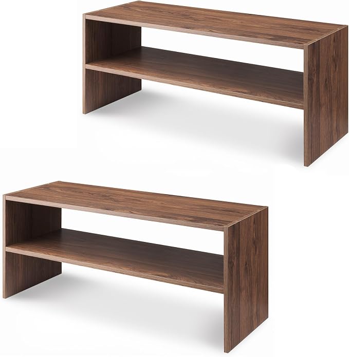 Whitmor Wood Stackable 2-Shelf Shoe Rack, Walnut, 24 inches，2 Pack by Whitmor
