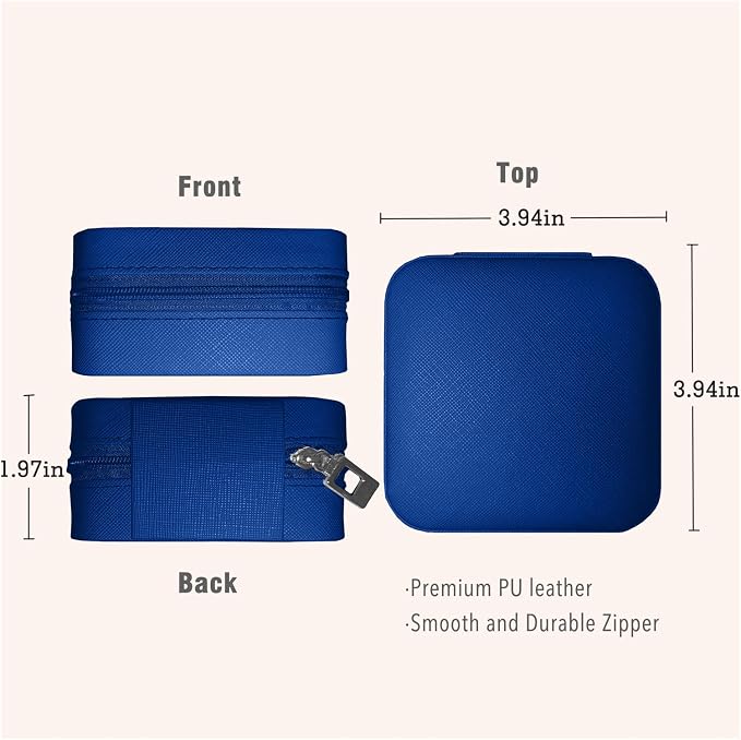 Small Travel Jewelry Box, Portable Mini Jewelry Leather Box Jewelry Ring Organizer Case Storage Holder Gift Boxes for Girls Women, Navy blue - Image 5