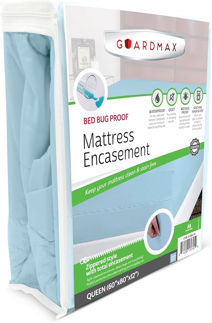 Guardmax Jersey Knitted Queen Zippered Mattress Encasement - Waterproof & Bed Bug Proof Mattress Protector - Comfortable, Soft, and Noiseless Zippered Bedding - Dust Mite Proof (60 x 80 x 12)